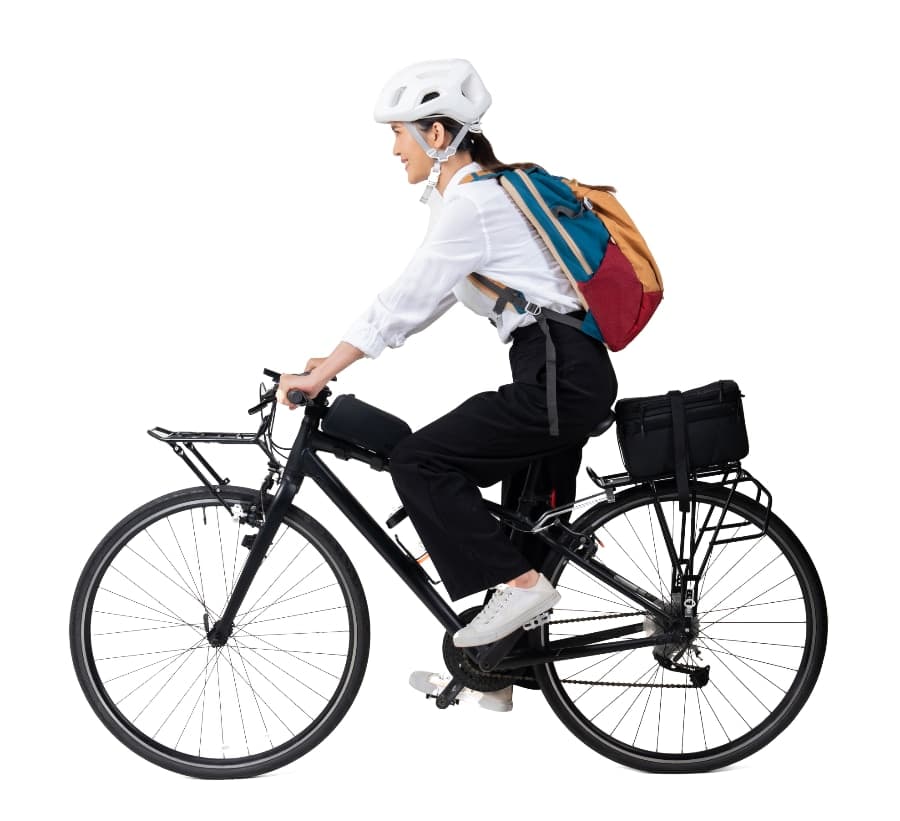 Young woman leaning on a road bicycle